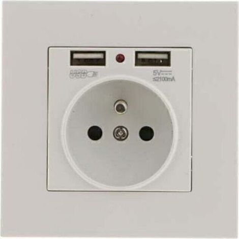 Set of 2 Wall Sockets, Wall Power Outlet with Dual USB 5V/2100mA, Recessed Socket with 2 USB Ports, Convenient and Easy to Use