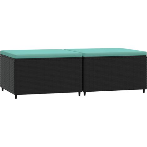 Repose-pieds de jardin et coussins lot de 2 noir résine tressée (1/5)
