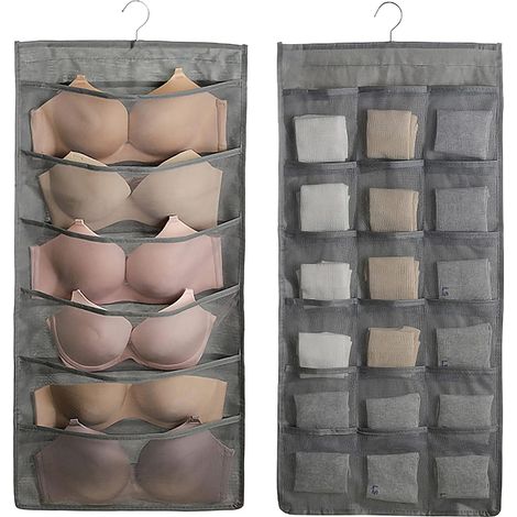 Gain d'espace Support de rangement double face Lot de 2 porte-bagages à suspendre Organiseur de garde-robe en maille avec 24 poches en maille Sacs de rangement pour armoire à suspendre Armoire à suspe