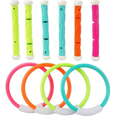 Lot de 10 Jouets de Piscine YCFUN, Bâtons et Anneaux de Plongée, Set Aquatique pour Enfants Garçons, Rouge (1/5)