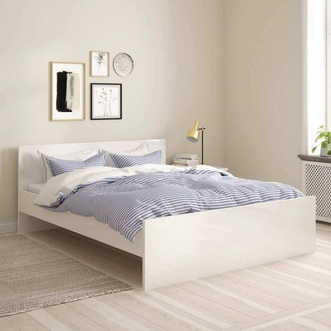 Dmora - Letto matrimoniale Emilienne, Sommier per camera da letto, Giroletto per stanza, Struttura porta materasso, 207x166 h80 cm, Bianco lucido (1/5)