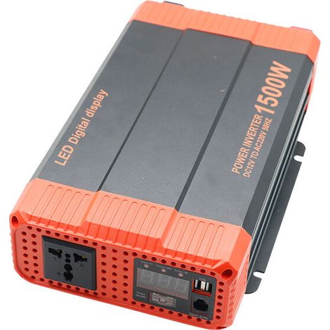 Spannungswandler Wechselrichter 12 V auf 220 V, 1500 W, mit Monitor, LCD-Display, USB, für Auto, Caravan, Boot, Camping, Reisen, MUMU (1/4)