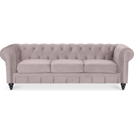 Canape Chesterfield Velours 3 Places Altesse Taupe