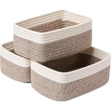 Petit panier de rangement - 11,5 x 7,5 x 4,7 pouces - ensemble de 3 pièces - blanc et marron - étagère de rangement pour armoire - panier à jouets (1/5)