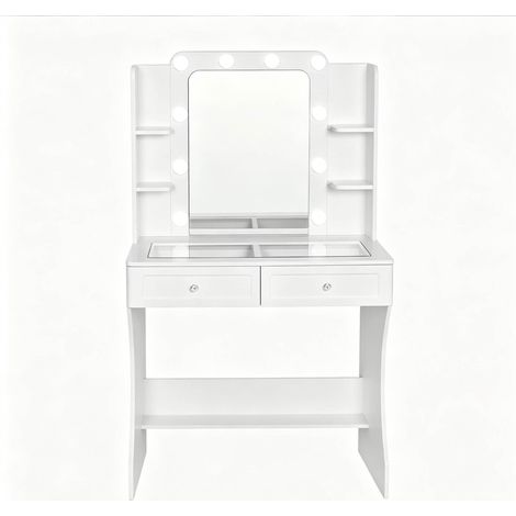 Tavolo da trucco con specchio LED, piano in vetro temperato, bianco, MDF E1, 80 x 135 x 38 cm (1/5)