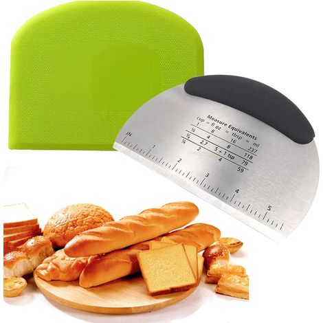 Teigschaber und Schneidbrett - Edelstahl-Teigschneider + PE-Teigschaber - Zur Herstellung von Kuchen, Brot, Pizza, Süßigkeiten usw. (2 Teile) (1/3)