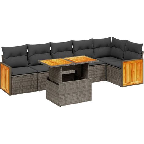 Maison Exclusive - 7-tlg. Garten-Sofagarnitur mit Kissen Grau Pol (1/3)