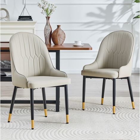 Sedia da pranzo in PU nero/grigio caldo, schienale a motivo fulmine, idrorepellente, set 2,47.3×44×91cm (1/5)