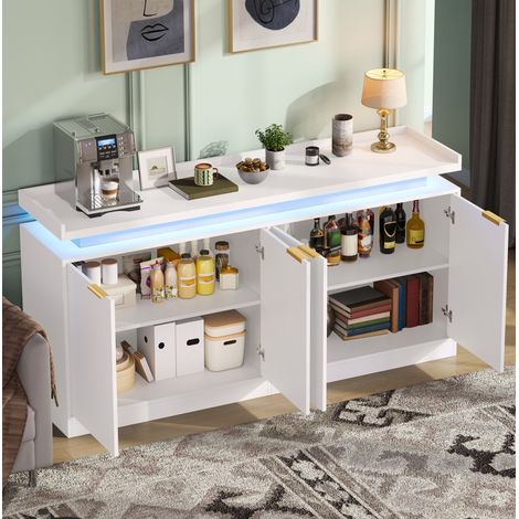 Aparador 160x39x83 cm de MDF blanco con LED RGB y almacenaje integrado – MEUBLIV (1/5)