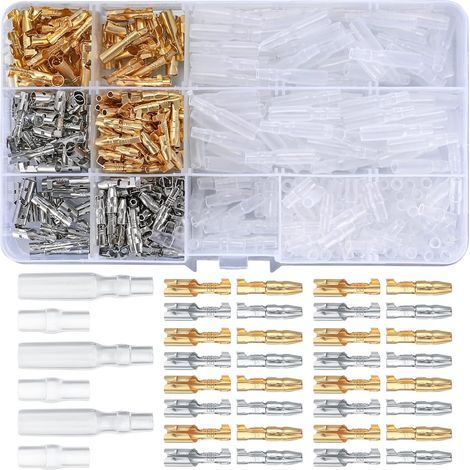 400 Pièces 3,9mm Bullet Connecteurs en Laiton Mâle et Femelle Kit, Bullet Terminal Connecteur avec Manchons Isolants, Bornes de Fil Connecteur pour Moto Voiture Électrique Instruments (1/5)