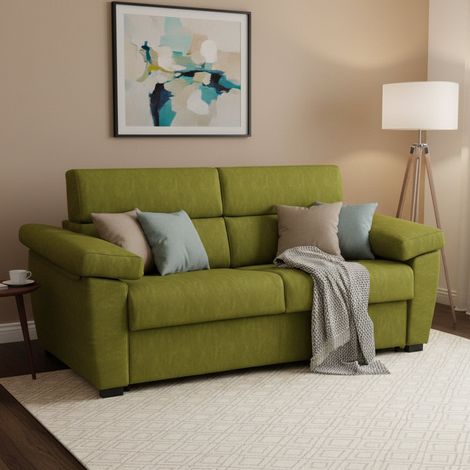 Dmora - Sofá cama 3 plazas Trino, Sofá convertible para salón, acolchado, desenfundable, calidad 100% Made in Italy, 225x95 h100 cm, Verde (1/5)