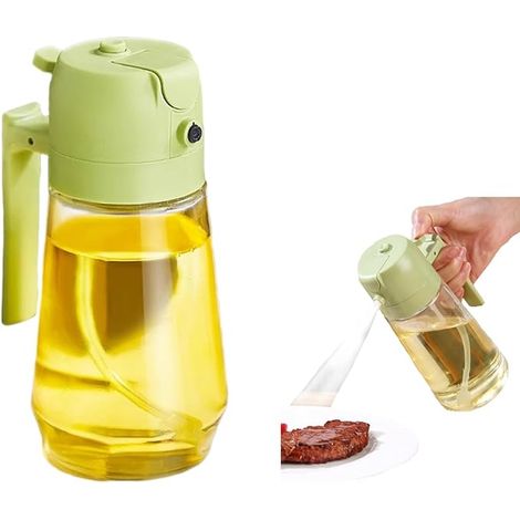 Pulverizador de aceite 2 en 1 para aceite de cocina, botella rociadora de aceite de 470 ml apta para alimentos, atomizador de aceite de alta calidad, rociador de aceite para cocinar(verde) (1/5)