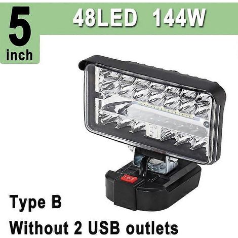 Lampe de travail LED Makita 18 V Lithium 3/5/8 pouces, 2800 lm/7200 lm/11800 lm, avec port USB pour recharger votre téléphone (Type B, 5 pouces). (1/5)