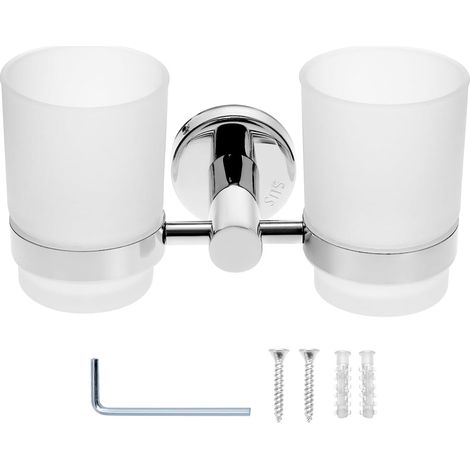 Porte Brosse à Dents Mural en Acier Inoxydable 304 avec 2 Gobelets pour Rince-Bouche (1/5)