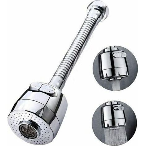 Aeratore per rubinetto girevole a 360 gradi, soffione per rubinetto da cucina, 2 modalità regolabili, spruzzatore con filtro per doccia per cucina e bagno (lungo) -Crezuo