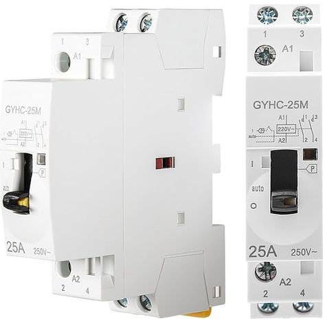 Day Night Contactor 220V 2P Contactor AC Home Single Phase DIN Rail 25A 2NO for Remote Control Lighting Heating Ventilation (1/2)