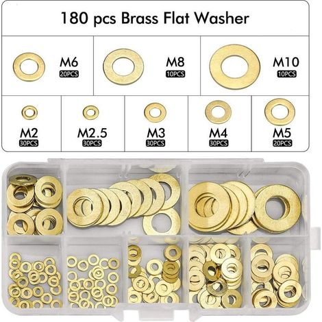 180pcs Rondelle Plate, Joint Rondelle Plate en Laiton Assortiment, M2 M2.5 M3 M4 M5 M6 M8 M10 Rondelle Plate pour L'étanchéité des Vis Bagues D'étanchéité-Livré avec Boîte (1/5)