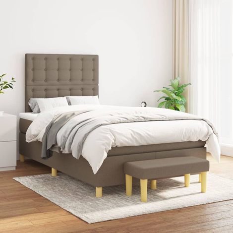 Cama box spring con colchón tela gris taupe 120x200 cm (1/5)