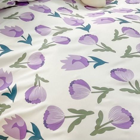 Set aus 3 oder 4 Stücken dicken, gebürsteten Bettlaken, schlichter Herbst-Winter-Stil, frisch und zart, zeitloses lila Blumenmuster, für ein 1,8 m (6 Fuß) langes Bett. (1/3)