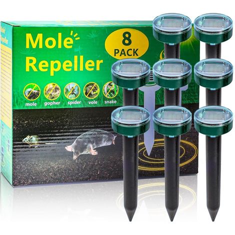 Lot de 8 répulsifs anti-taupes pour pelouses, répulsifs à ultrasons à énergie solaire, répulsif contre les taupes, les campagnols, les pelouses, le jardin, la cour, tous les parasites, piquets, mise à (1/5)