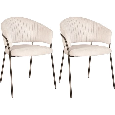 Sedia in tessuto Testurizzato e Metallo bronzo - Beige - Lotto di 2 - MADOLIA (1/5)