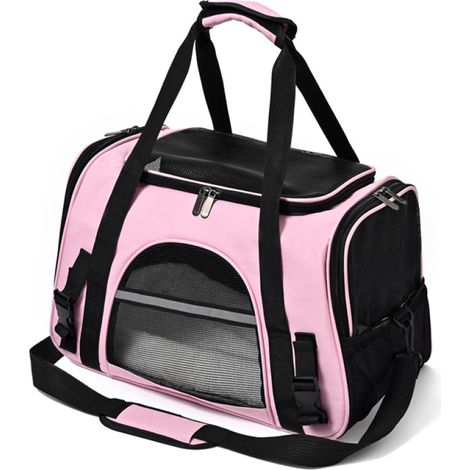 1 sac de transport pour chat, rose, bandoulière amovible, fermeture éclair sécurisée, laisse intérieure, lavable et pliable (1/5)