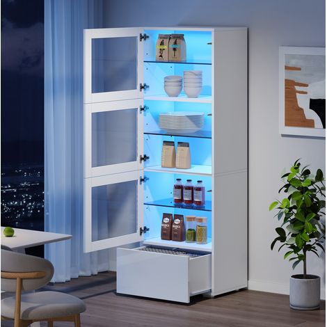 Vetrina LED 60 x 40 x 173 cm in MDF, vetro e acrilico, bianca HAVRYA (1/5)