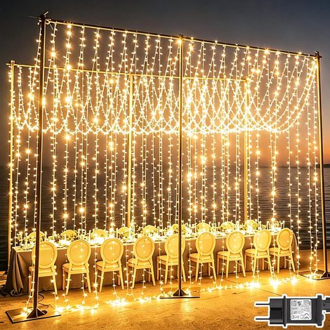 2 Pièces Rideau Lumineux Noël 6m x 3m 600 LED Guirlande Lumineuse (1/5)