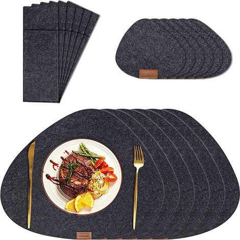 Set mit 18 waschbaren Tischsets-Untersetzern und Tischtaschen aus Filz (1/2)