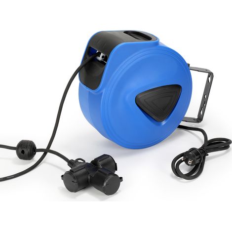 Randaco Enrollacable automático 20m + 1,5m enrollacable IP44 180°Giratorio Orificios individuales Protección contra sobrecalentamiento Tapón de contacto de protección