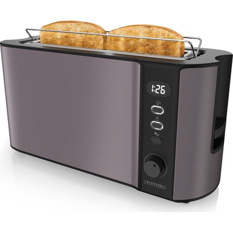 Arendo 1000 Watt Automatik Langschlitz Toaster, Display mit Restzeitanzeige, Auftaufunktion, Grau/Silber (1/5)