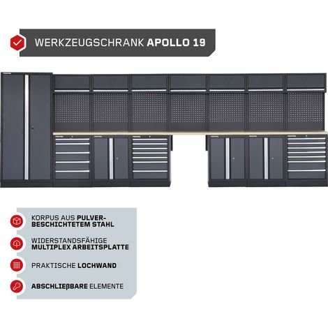 FEISTOS Werkstatteinrichtung Werkzeugschrank Apollo 19 inkl. Lochwand Grau/Schwarz 568x46x200 cm (1/5)