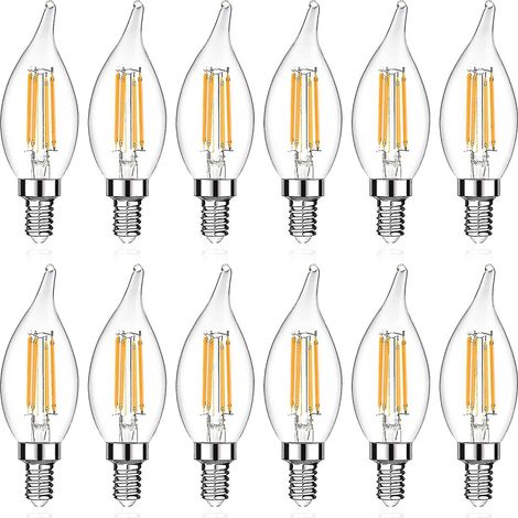 Bombilla LED E12 para candelabro, bombilla LED decorativa de filamento con efecto llama, base E12, no regulable, paquete de 12 - hy (1/3)
