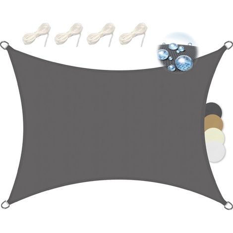 Voile d'ombrage rectangulaire 3x4m imperméable en PES SolVision PS9 – Toile pare-soleil anti-UV pour pergola avec attaches – Écran occultant anthracite (1/5)