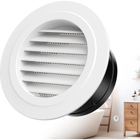 Grille de ventilation - Grille de ventilation ronde - Grille d'aération - Grille à lamelles - Grille de ventilation en plastique - 100 mm - Ouverture de grille de ventilation en ABS - pour extracteur  (1/5)