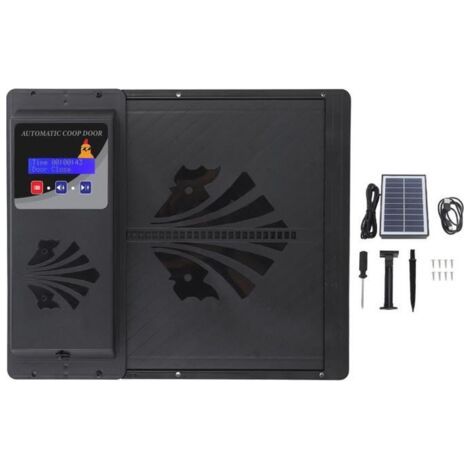 Porte de poulailler solaire Ouvre-porte automatique de poulailler à énergie solaire USB, avec jardin anti-oiseaux Noir