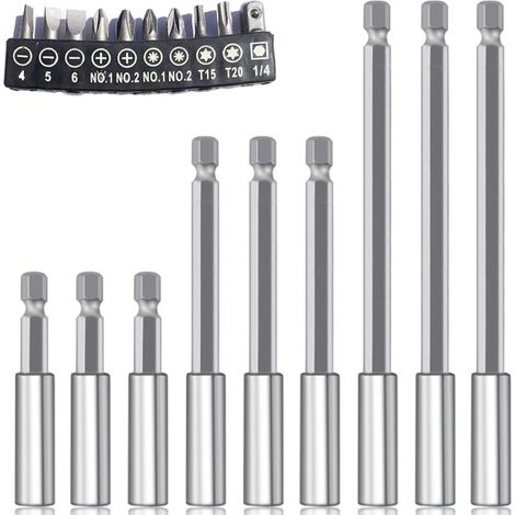 19 Pièces 1/4" Hexagonale Magnétiques Porte Embout Visseuse Tournevis Torx Long Rallonge Embout Visseuse Bit Set Changement Rapide 75/100/150mm pour Tournevis et Visseuse électrique (1/4)