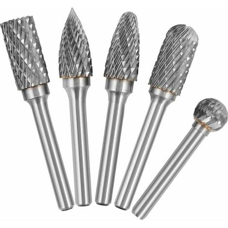 BDD 5 PCS 6mm Queue 10mm Tête Tungstène Carbure Double Coupe Rotary Burr Set Pour Travail du Bois Gravure Die Grinder Carving Burr Bit Set (1/5)