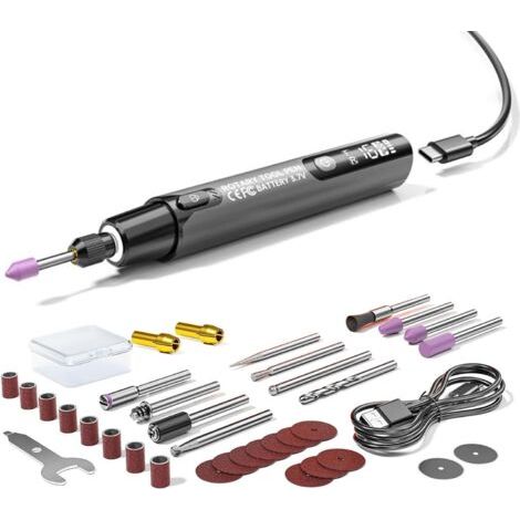 Kit d'outils rotatif,6 vitesses rechargeable avec éclairage Outil à Main Éclairage LED Pour le travail du bois, l'artisanat, la restauration de Gris - (1/5)