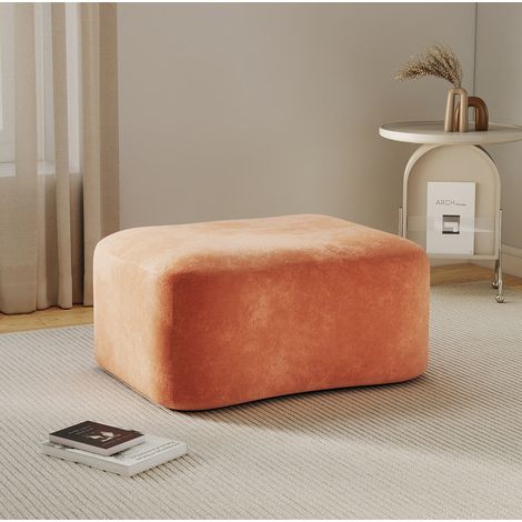 Pouf ottoman 96x69x45 cm en velours orange, modulable gain de place pour salon FloraGrace (1/5)
