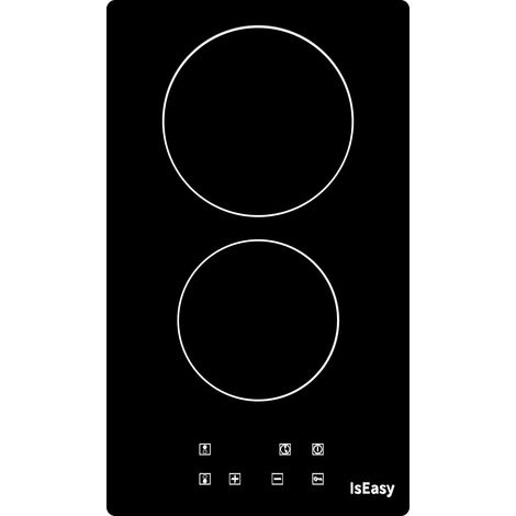 IsEasy Placa Vitrocerámica 2 zonas 3000W 30cm Control táctil,Temporizador-Doble fuegos Negra