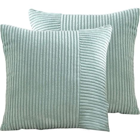 Taies d'oreiller décoratives rayées 2 pièces, taies d'oreiller cousues en velours côtelé, 4545 cm, bleu (1/5)