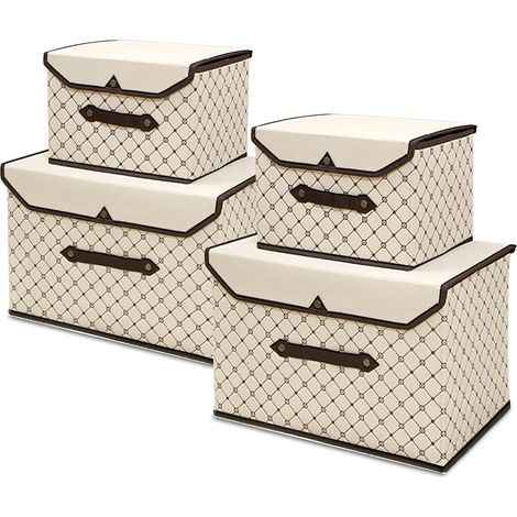 Storage Box with Lid Collapsible Storage Baskets and Boxes Set of 4 for Clothes, Toys, Books, Cosmetics (Plaid) (1/5)