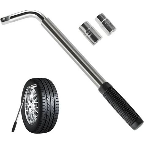 Clé à écrou de roue de voiture - Clé à écrou de roue de voiture - Poignée extensible - Tailles de douilles : 17 mm, 19 mm, 21 mm, 23 mm - Pour pneus de secours (1/5)