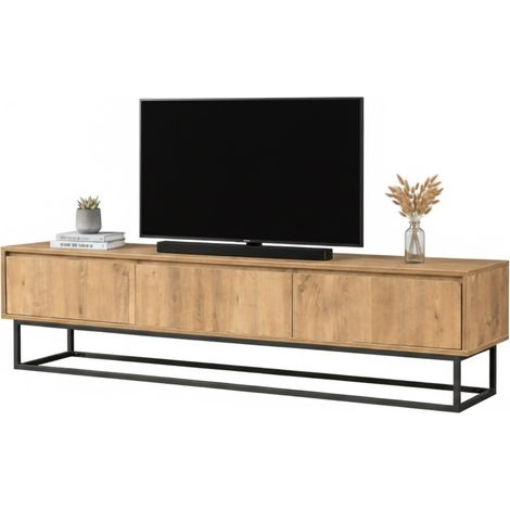 Dmora - Mueble de televisión Dpinat, Aparador de salón, Mueble bajo para TV, Base de pared equipada, 180x40h50 cm, Roble y Negro