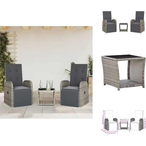 Ensemble à manger de jardin 3 pcs coussins gris résine tressée - Salon De Jardin - Meuble De Jardin - Set De Salon De Jardin - Ensemble De Jardin - Table De Jardin (1/5)