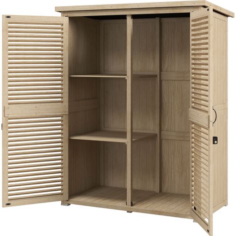 Gartenschrank mit 2 Ablagen und Pfosten, aus Tannenholz, 127 x 65 x 159,5/168 cm