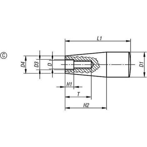 KIPP Konusgriff feststehend Gr. 1 D=M08 D1=17 Form C Duroplast schwarz hochglanz (1/2)