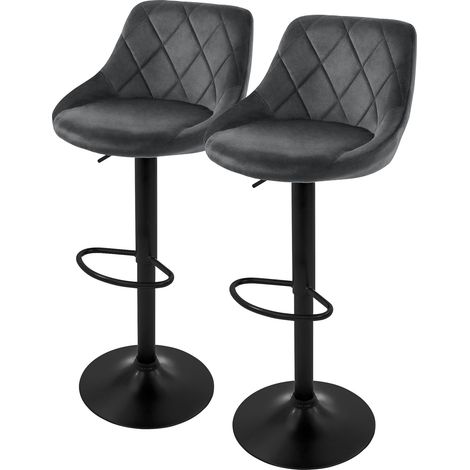 ML-Design Set di 2 Sgabelli da Bar Rivestimento in Velluto Grigio Sgabello da Bancone Regolabile in Altezza 62-82 cm Girevole a 360° Sedie Alte Sedia da Bistrot con Schienale e Poggiapiedi (1/5)