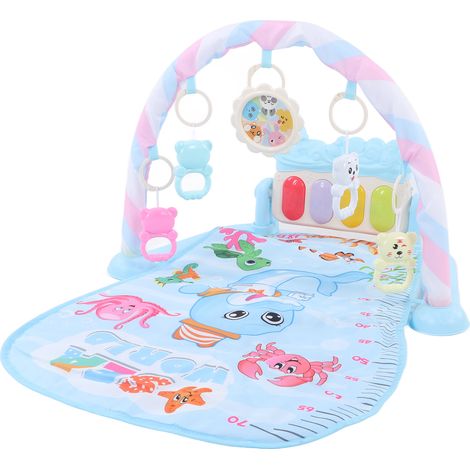 Tapis d'éveil bébé piano à frapper, 5 jouets suspendus, gym portable pour nourrisson 0-12 mois avec lumières et musique (1/5)